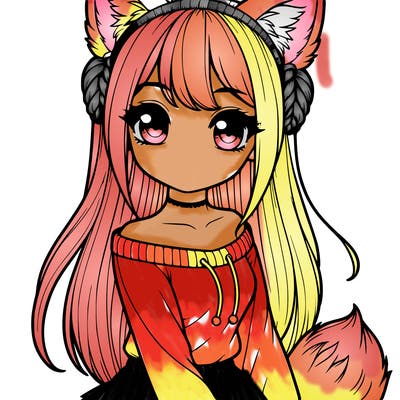 realistic girl with fox ears and tail
