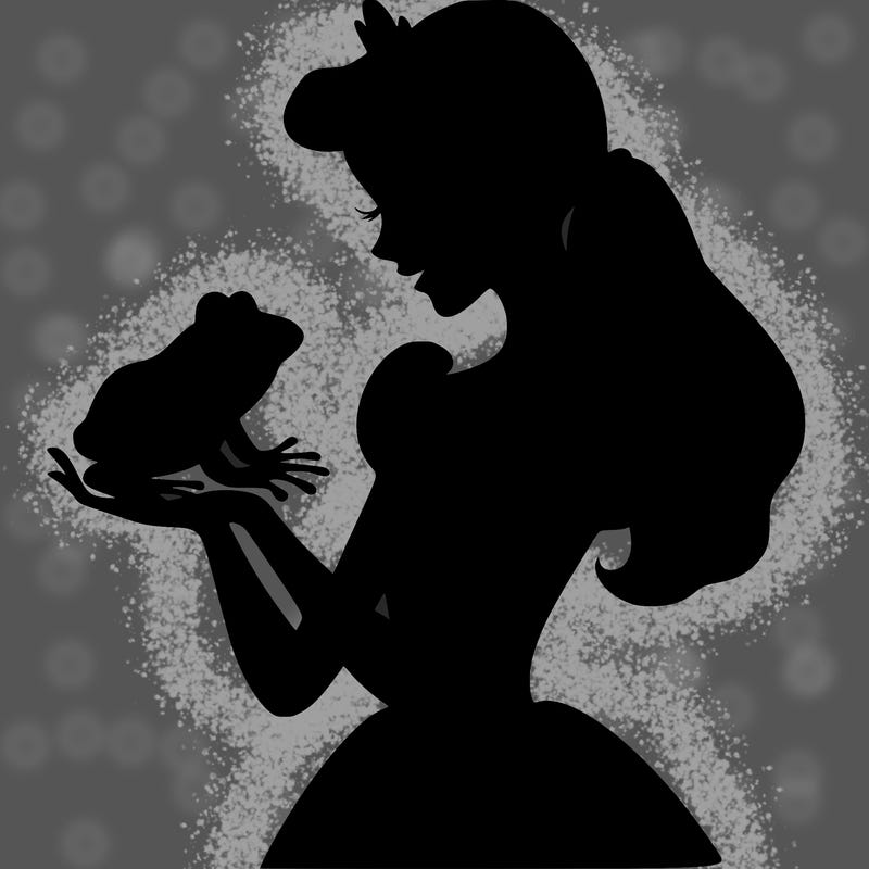 a shadow of a princess holding a frog realistic