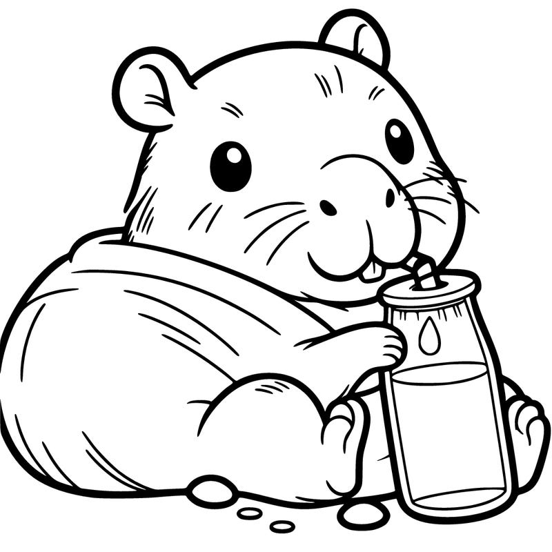 baby capybara drinking milk siting in a been bag