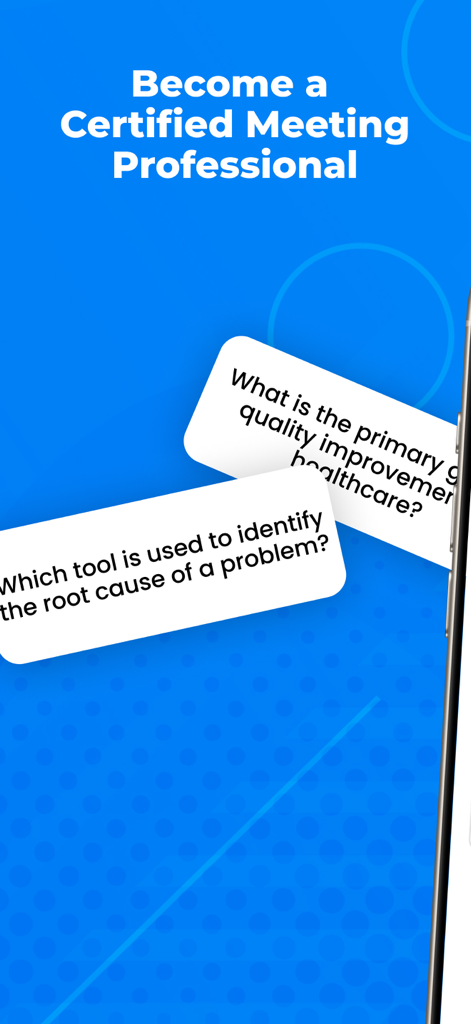 CMP Trainer Pro - CMP Trainer Pro app screen featuring study flashcards for becoming a Certified Meeting Professional
