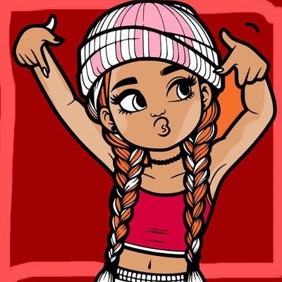 realistic teenage girl with braids and a beanie and crop top doing 🫶🏼