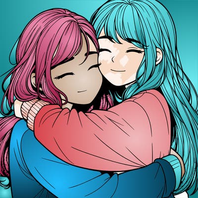 realistic two girls hugging