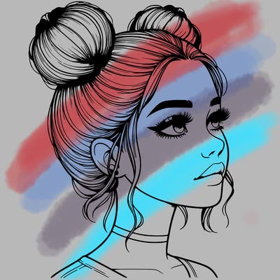 realistic girl with buns on the top of her head