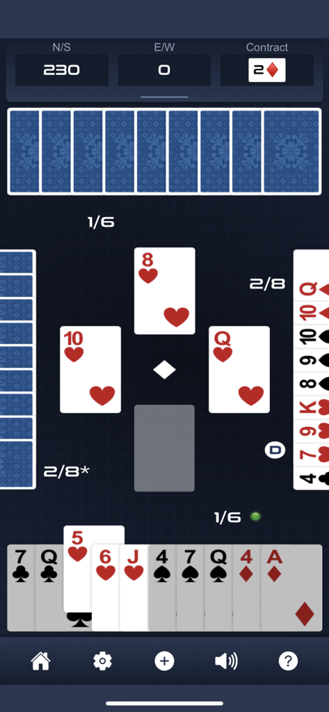 Classic Bridge - A gameplay screenshot of Classic Bridge showing a card game in progress with a digital table and player hand.