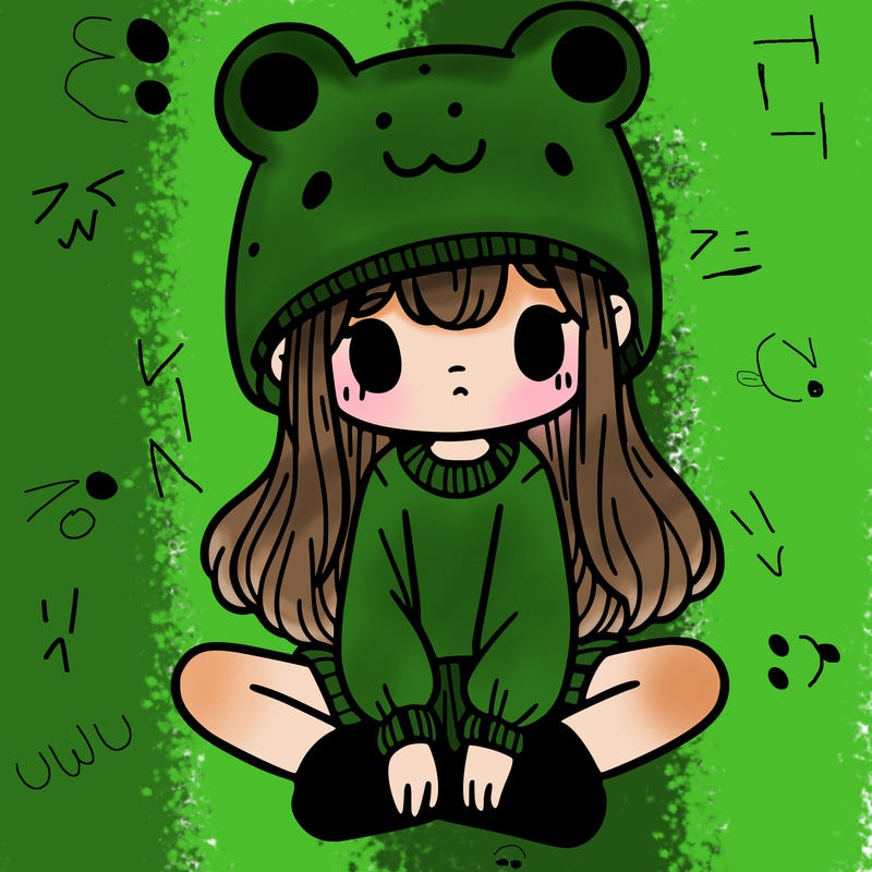 a girl wearing a frog hat and some frog socks