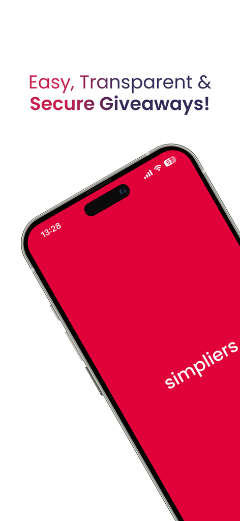 Simpliers - Giveaway Picker - Simpliersアプリの紹介画面、簡単な透明性のある安全なプレゼント企画というテキストが表示されています