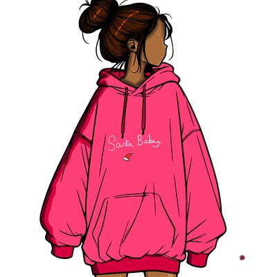realistic girl with a oversized sweatshirt on and a bun