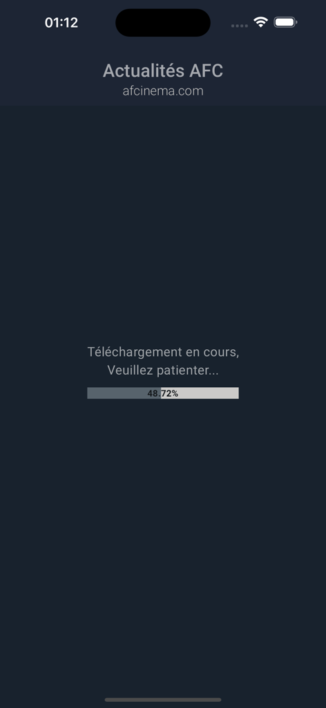 AFCNews app interface showing a download progress bar at 48 percent