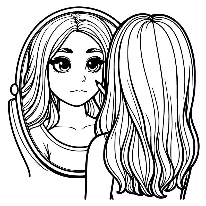 realistic drawing girl looking in the mirror