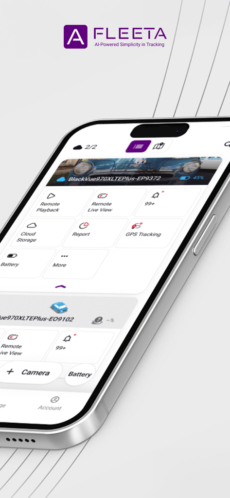 FLEETA Mobile App Dashboard mit Fahrzeugverfolgung und Live-Überwachungsfunktionen