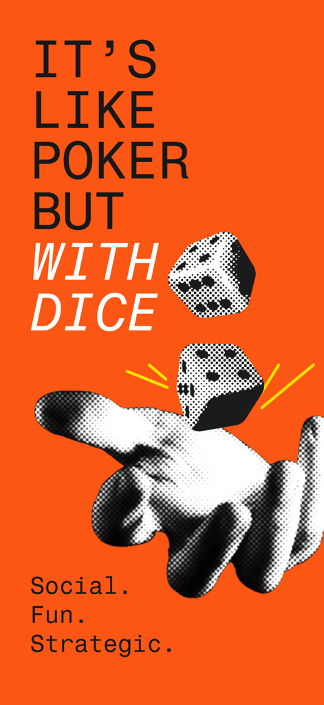 Cacho - Imagem promocional para o jogo mobile Cacho com o slogan É como pôquer, mas com dados.