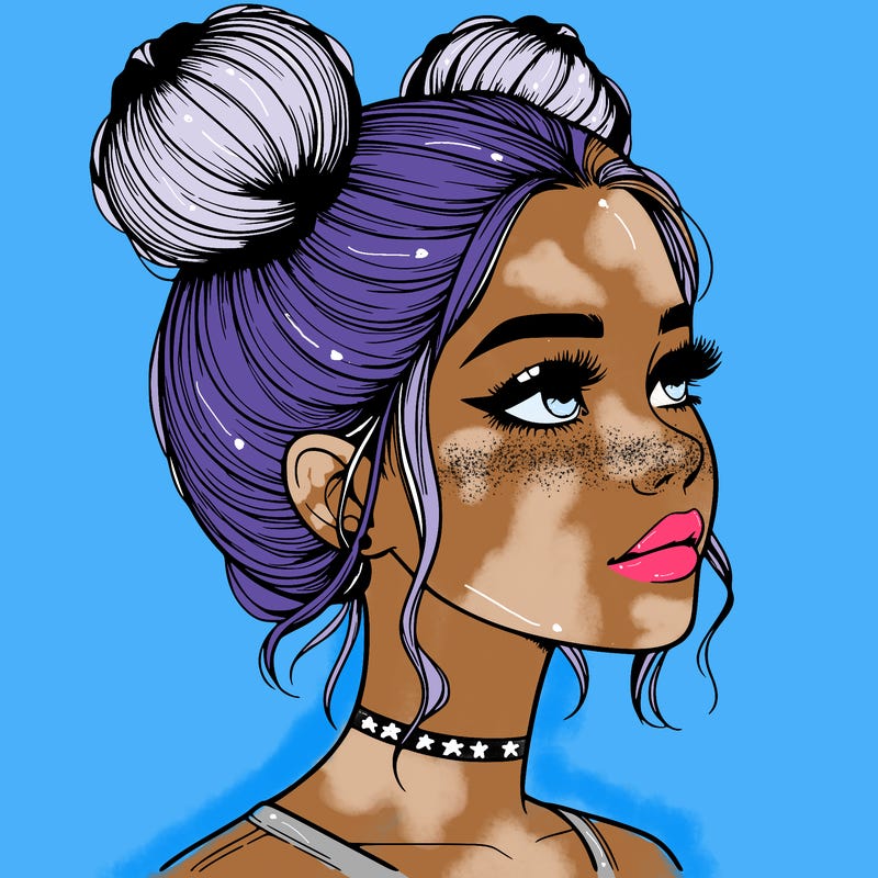 realistic girl with buns on the top of her head