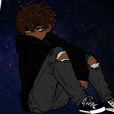 a male hoddie ripped jeans messy hair anime