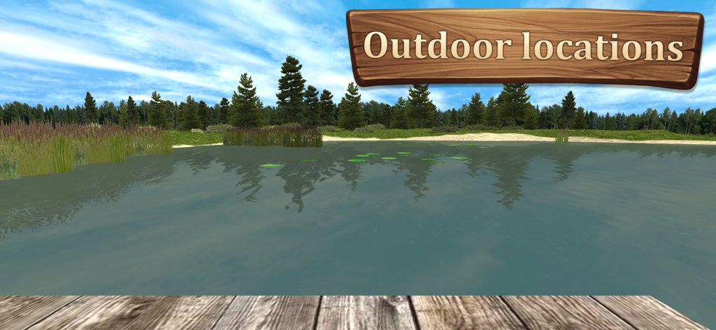 True Fishing 2 - Realistic 3D lake scenery in True Fishing 2 showing various outdoor locations