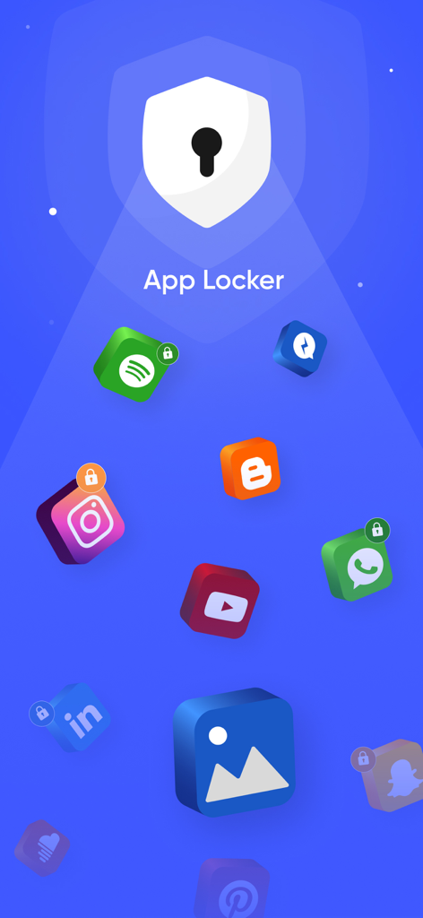 App Locker interface with a security shield and locked social media icons