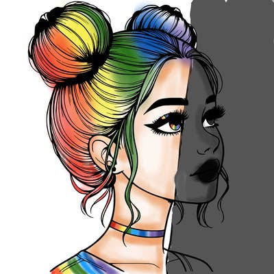 realistic girl with buns on the top of her head