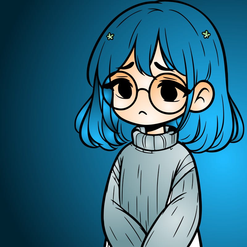 sad girl with glasses in a sweater