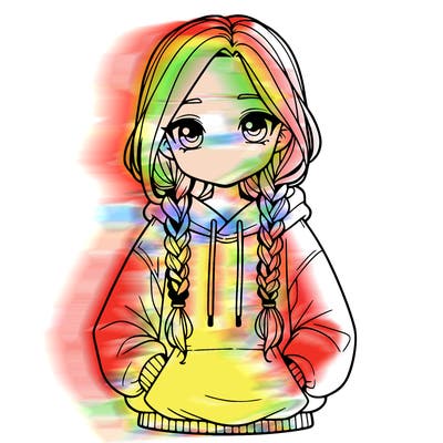 a realistic girl with a oversized hoodie and she has braids