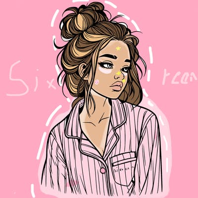 realistic woman with pajamas on and a messy bun