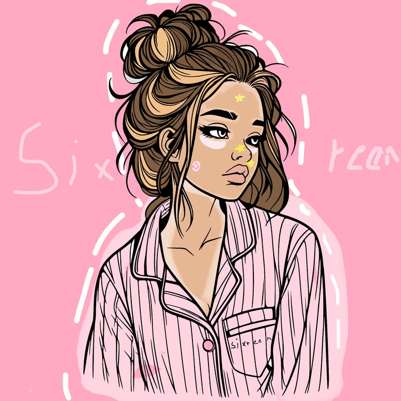 realistic woman with pajamas on and a messy bun