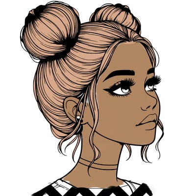 realistic girl with buns on the top of her head