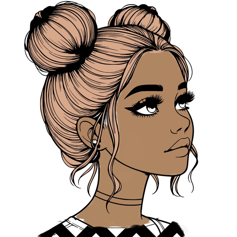 realistic girl with buns on the top of her head