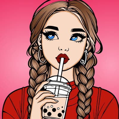 realistic girl with braided hair drinking boba