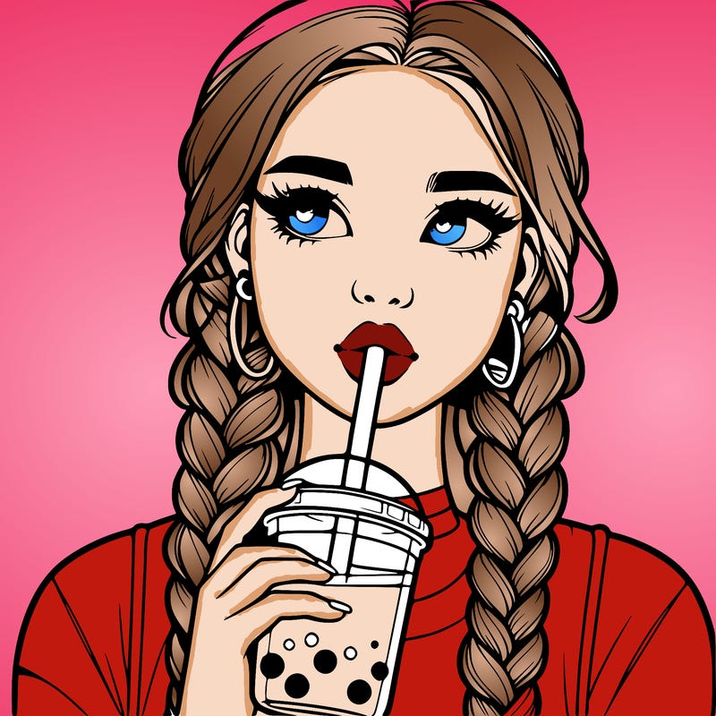 realistic girl with braided hair drinking boba