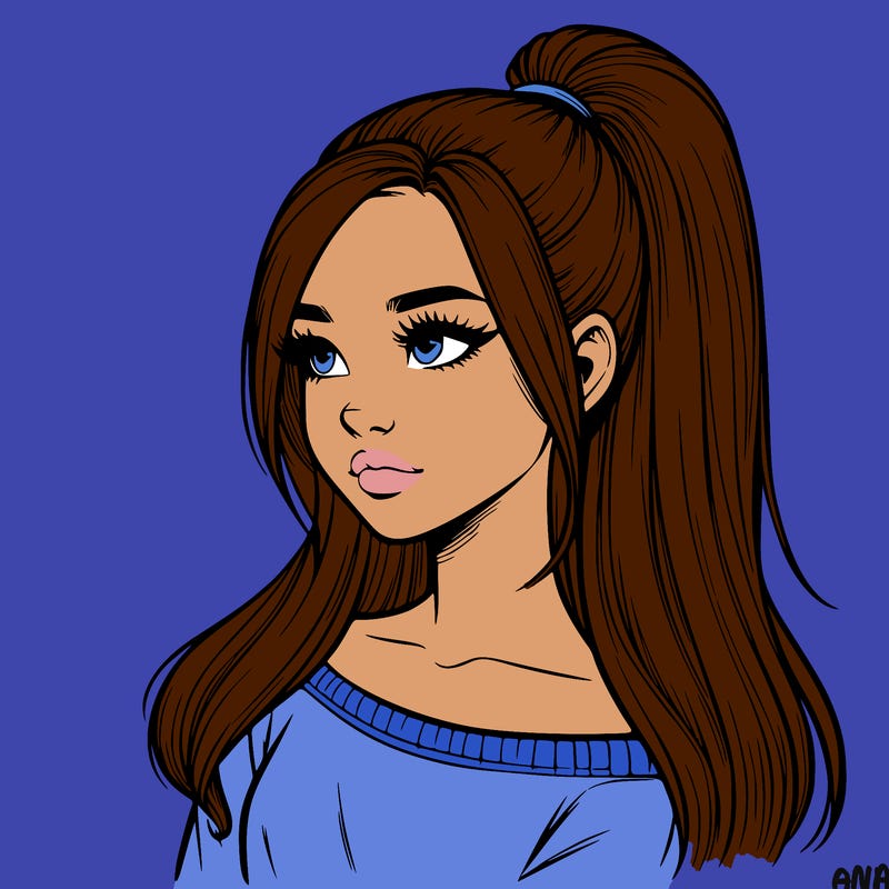 realistic girl with a high ponytail