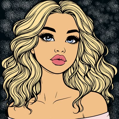 realistic girl with wavy hair and lips