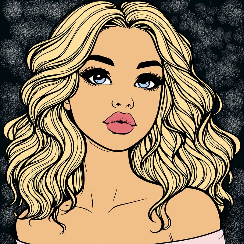 realistic girl with wavy hair and lips