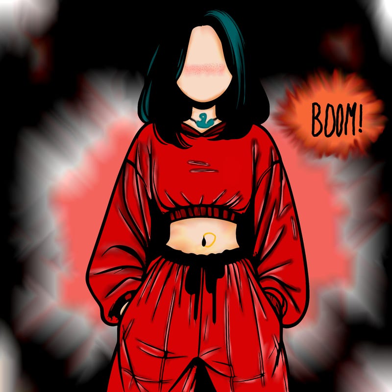 realistic girl faceless with baggy pants and a crop top