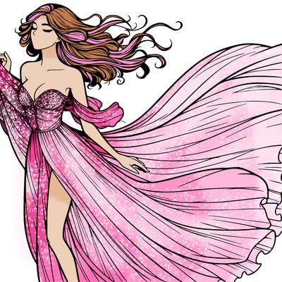 realistic woman in dress flowing the the wind