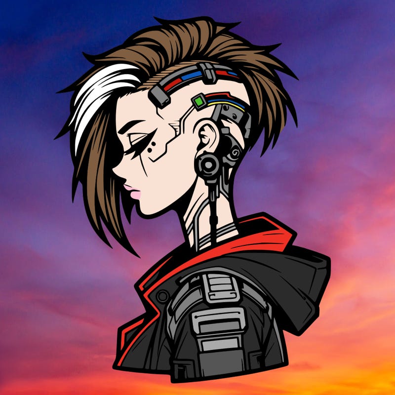 cyber-punk girl with sidecut hair