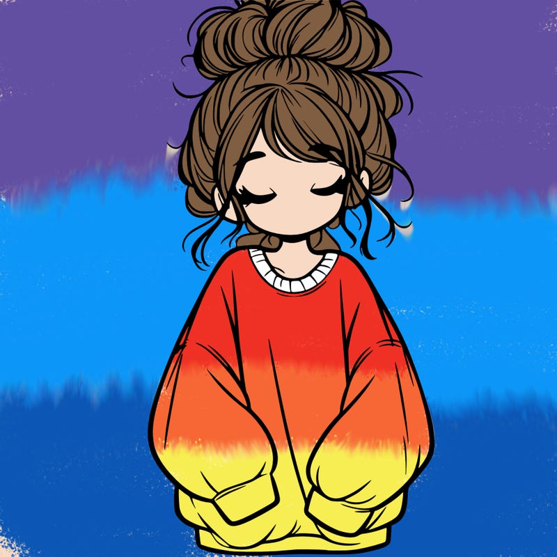 girl with baggy sweatshirt and messy bun