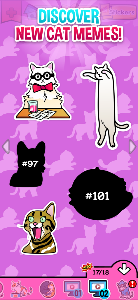 Digital sticker book page with popular internet cat meme stickers