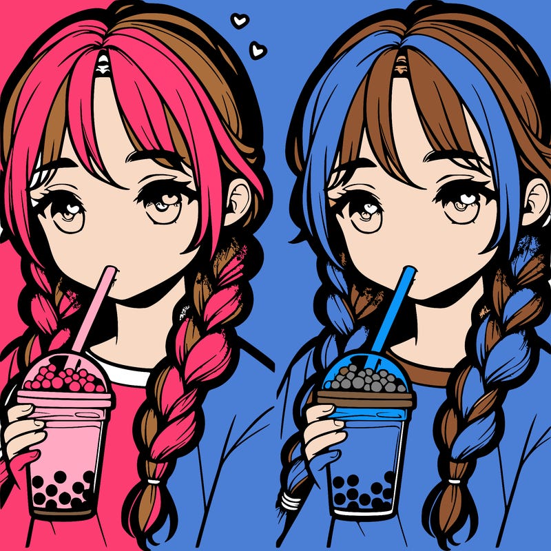 realistic girl with braided hair drinking boba