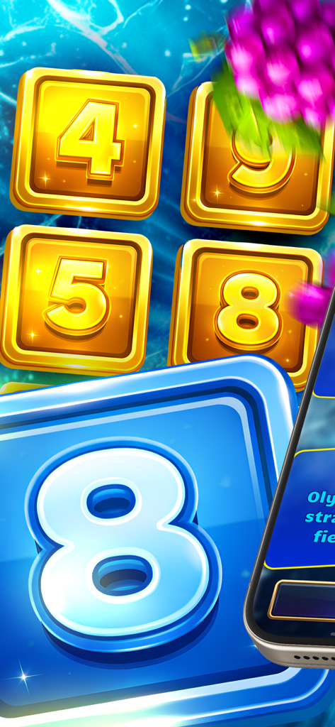 Cúbos numerados vibrantes en oro y azul del juego de rompecabezas Energy Colors