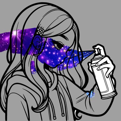 a realistic girl spray painting