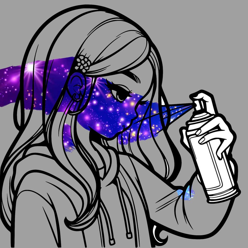 a realistic girl spray painting