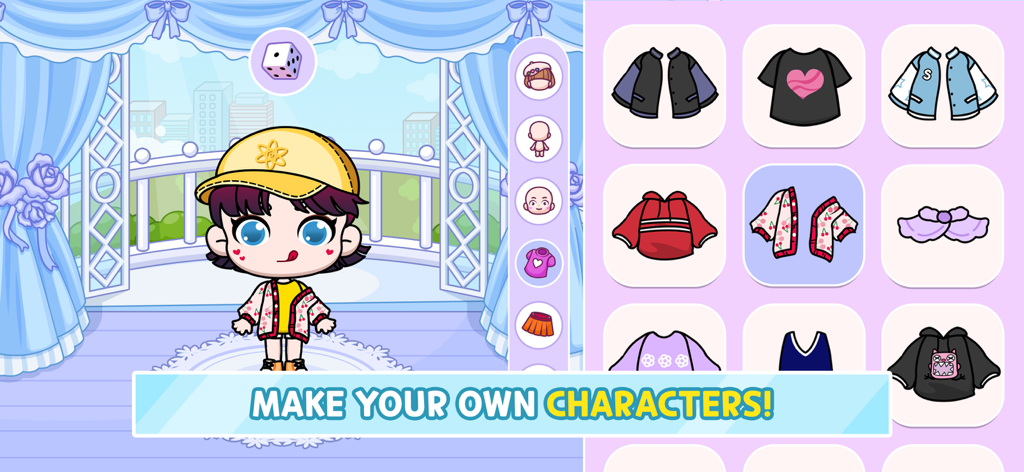 Avatar Life: My World - Créateur de personnages chibi montrant les options de tenues dans Avatar Life My World