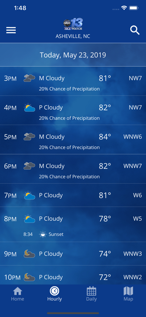 WLOS WEX - Hourly weather forecast for Asheville North Carolina in the WLOS WEX app