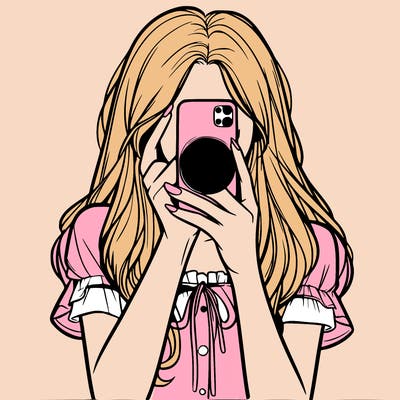 a realistic girl holding her phone taking pictures