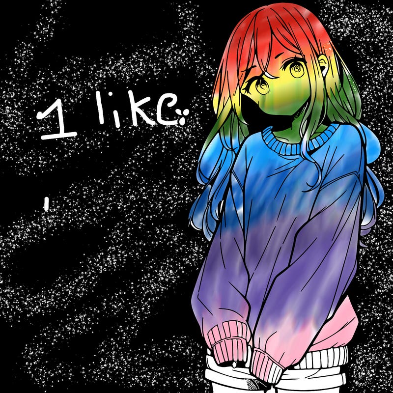 manga teen girl  in a sweater and baggy pants