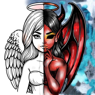 realistic angel half demon