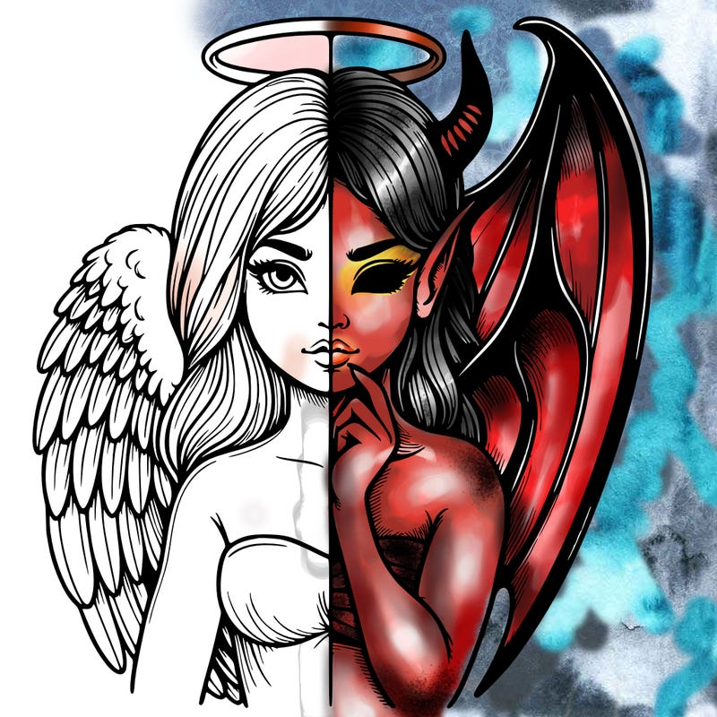 realistic angel half demon