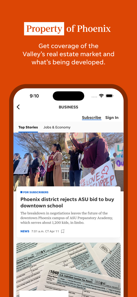 azcentral - azcentral app business section featuring Phoenix real estate news and local development updates.