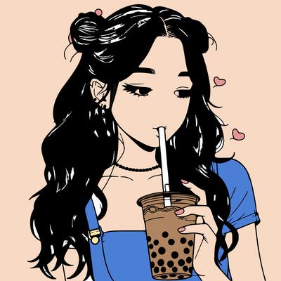 aesthetic realistic girl with boba
