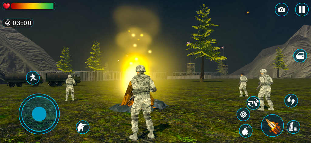 Operation War Clash of Armies - Soldiers standing in a military camp at night in Operation War Clash of Armies