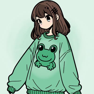 girl wearing frogging sweatshirt